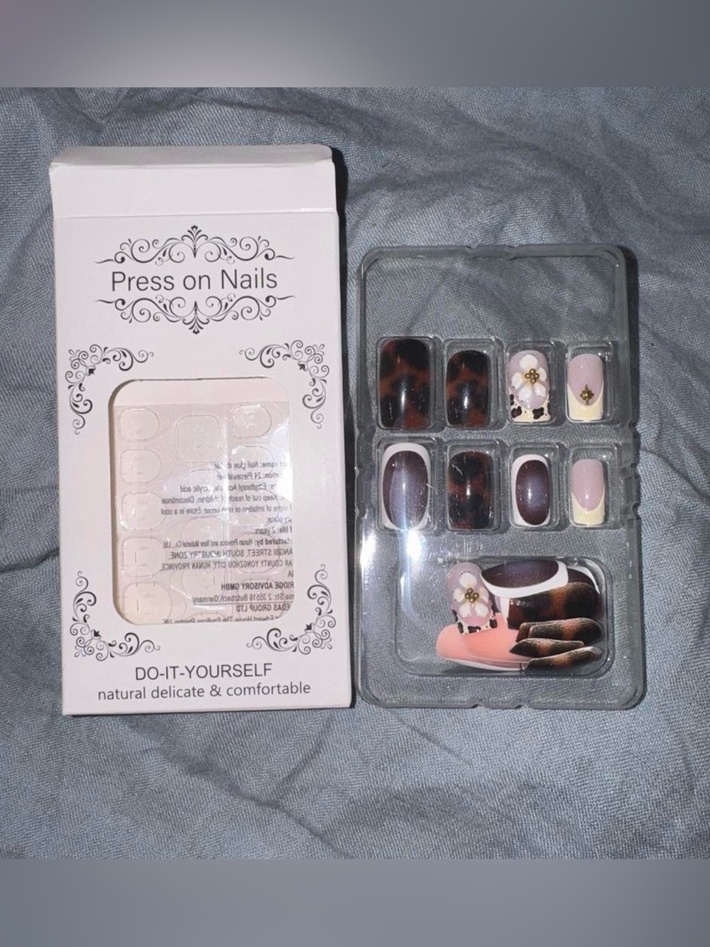 Press On Nails - Pink & Brown Floral Faux Nail Set